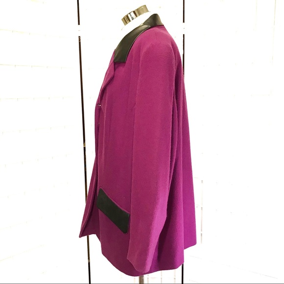 Purple Wool Rare Vintage Leather Trim Blazer - Picture 3 of 13